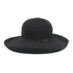 Kooringal Sun Hat Women OS Black Woven Wide Brim Adjustable Buckle Beach